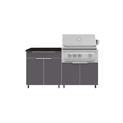 Ensemble d'armoires d'extérieur en aluminium 4 pièces avec barbecue en platine 33 po - propane liquide et comptoir en pierre d'ingénierie noire nano 32 po