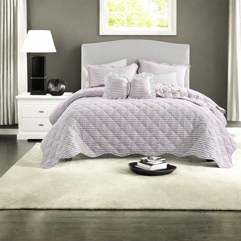 Ensemble de literie très grand réversible Cottage, polyester rose doux pour la maison
