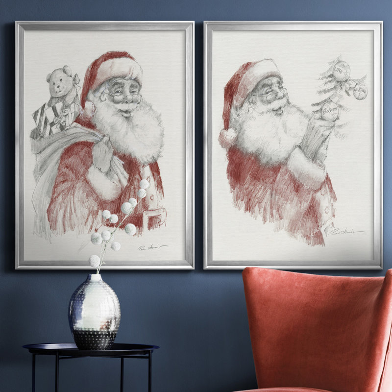 Prêt pour Noël - ensemble de 2 reproductions d'art, H 22,5 po x l 61 po x P 1,5 po, Toile encadrée argentée, Pas de tapis