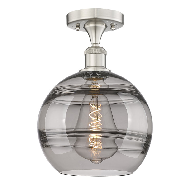 Edison - Adrieanna - Plafonnier semi-encastré 1 lumière, H 11,75 po x l 10 po x P 10 po, Gris fumée clair