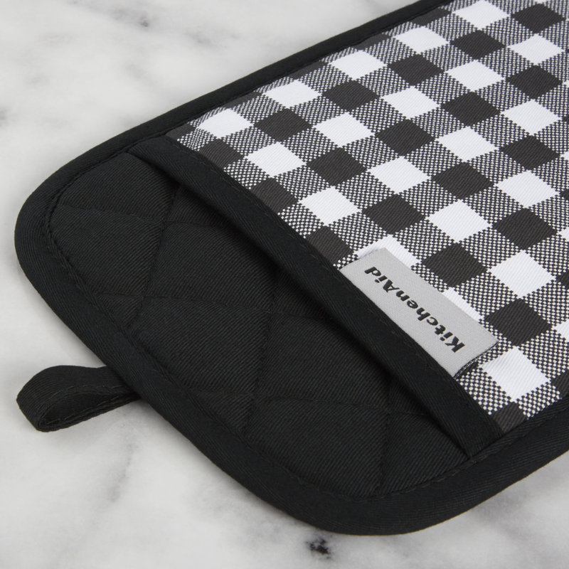 KitchenAid Gingham Pot Holder 2-Pack Set,, 7"x10", Onyx Black