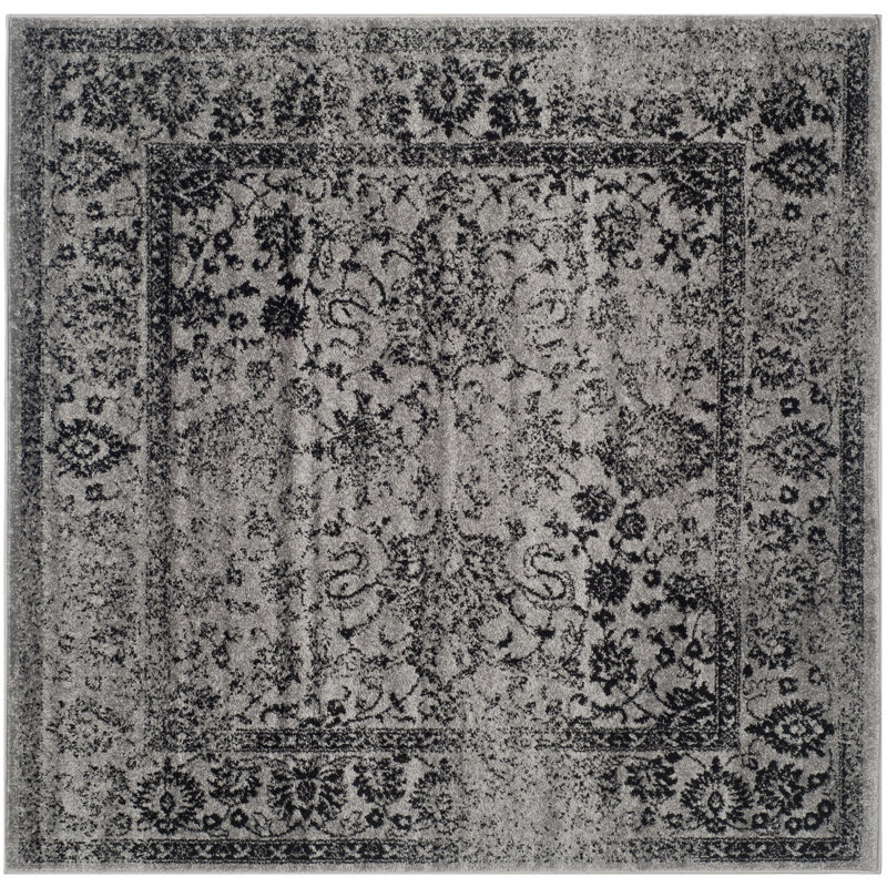Stromsburg Floral Area Rug, Square 182cm, Black