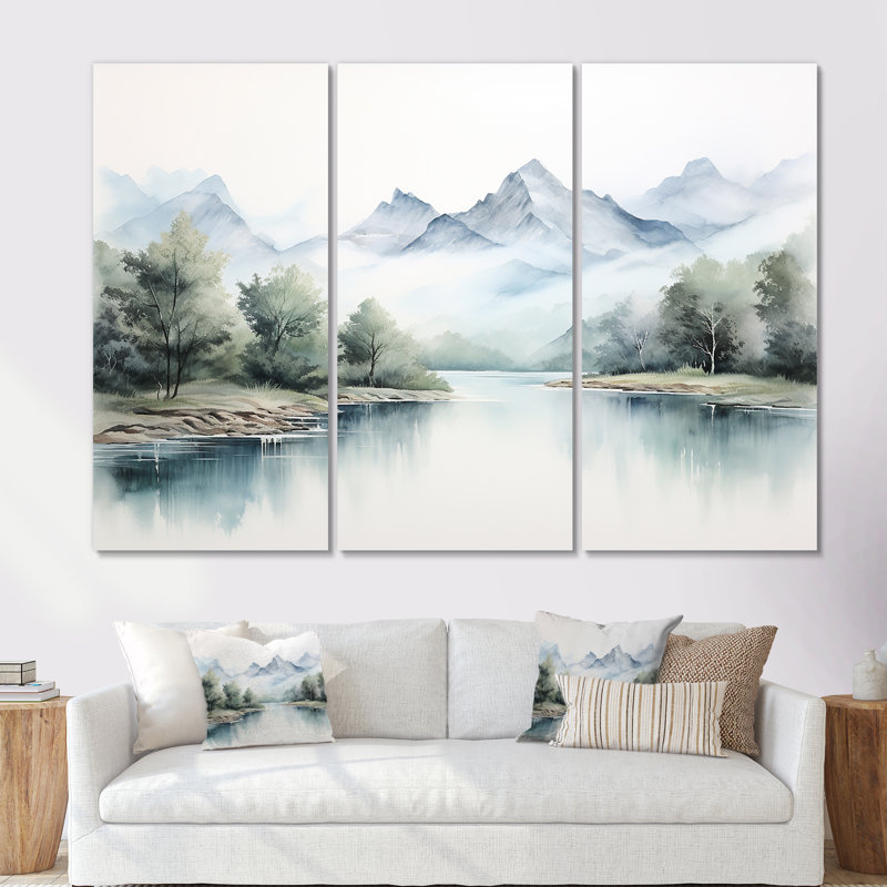 «River Mountain In Minimal Canada III - River Mountain», ensemble d'art mural, Toile tendue, H 40 po x l 60 po x P 1 po
