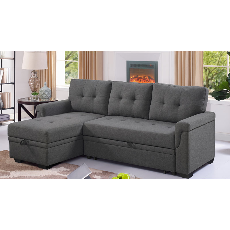 Upholstered L-Shaped Sectional, Charcoal Gray velvet, Left Hand Facing