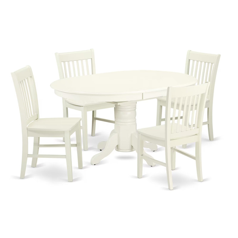 5 Piece Kitchen Table & Chairs Set Includes an Oval Dining Room Table with Butterfly Leaf and 4 Dining Chairs, 42x60 Inch, Linen White