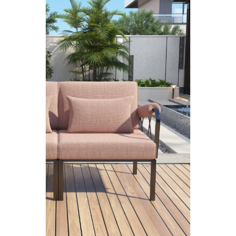 Ensemble de patio Rajni en tissu rose et finition noire (2 chaises)