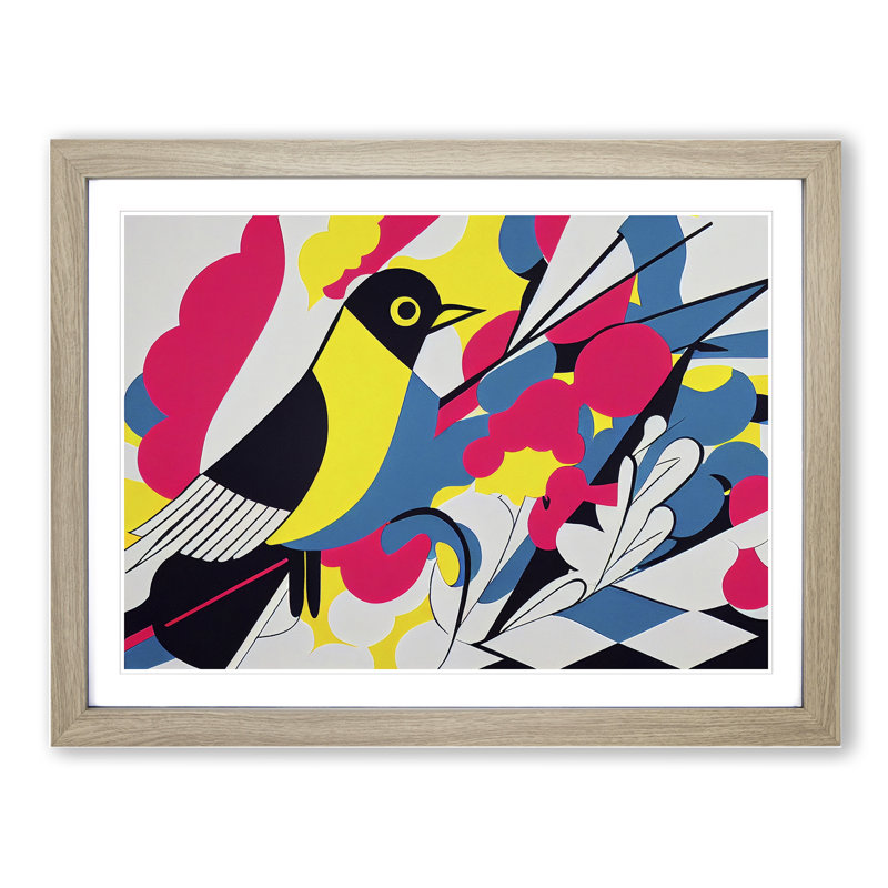 XH1022-9359X Unbeatable Abstract Bird - Single Picture Frame Painting, 46cm H x 64cm W x 2cm D, Oak Framed