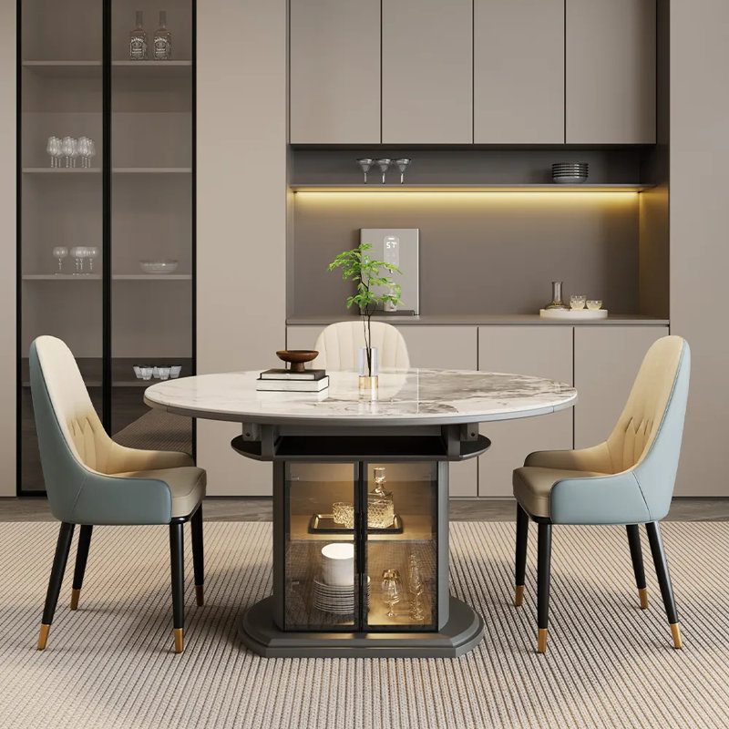 Table de salle à manger extensible moderne pour 4 personnes, H 29,50 po x L 47,42 po x l 47,42 po, White/Grey
