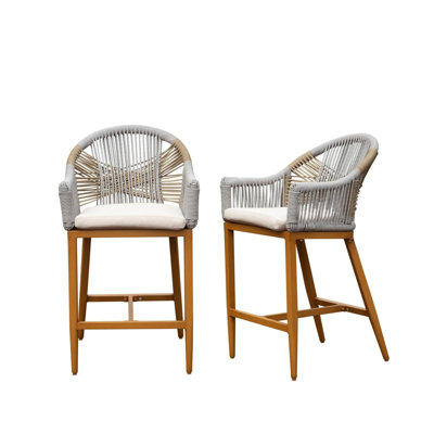 Chaises de bar d'extérieur pour 2 personnes - hauteur de comptoir avec structure en corde et coussin en aluminium, kaki pour le jardin, tabourets de piscine pour 2 personnes, coussin fascinant, accoudoir et piscine, patio, cuisine,