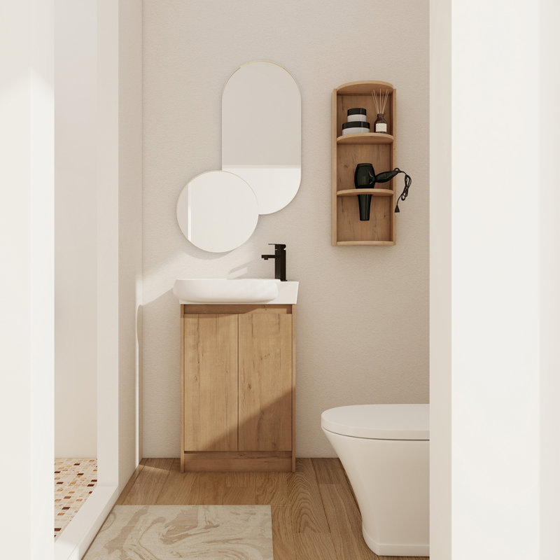 Meuble-lavabo autoportant avec lavabo et support de rangement, Imitation chêne
