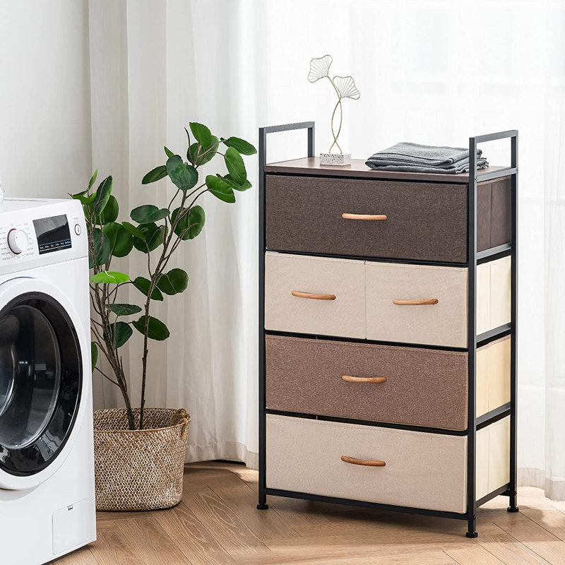 Commode 5 tiroirs l 22,8 po, Crème / brun