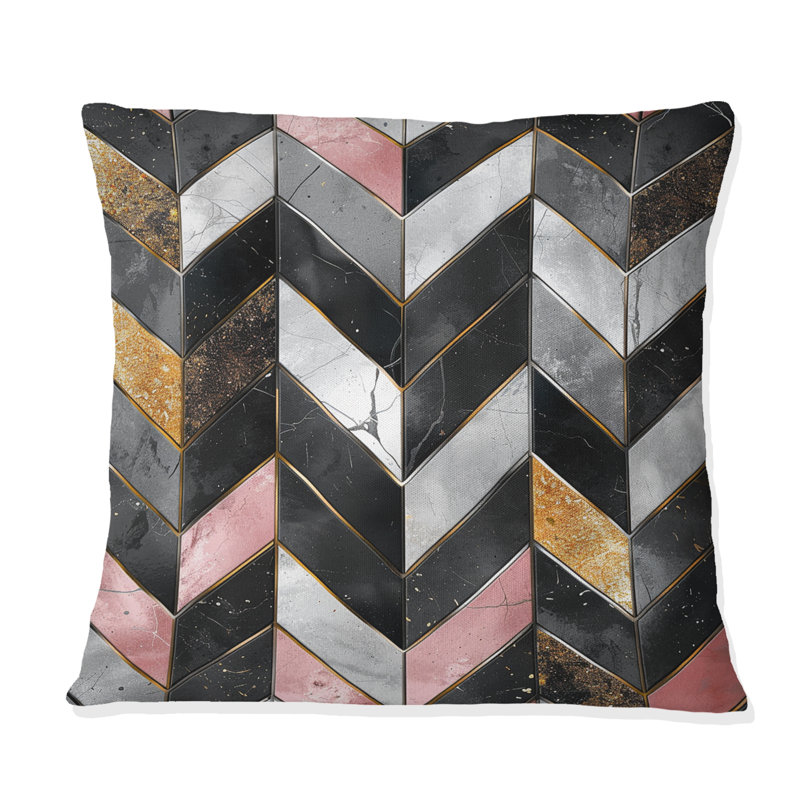 Coussin décoratif Glam Chevron II - Glam, Gris / Rose, H 18 po x l 18 po