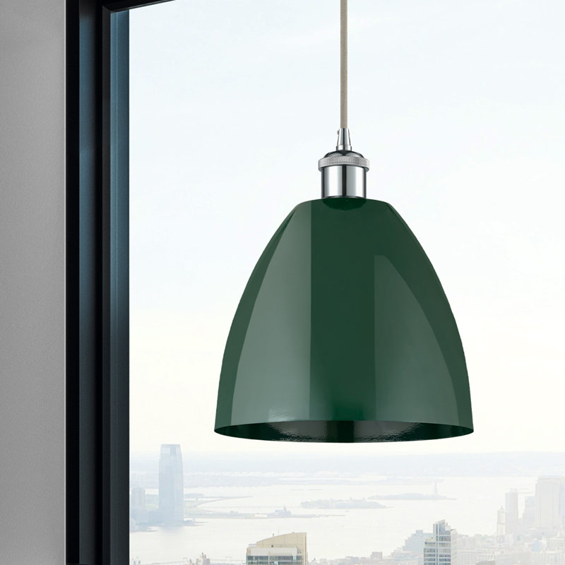 Luminaire suspendu conique 1 lumière, H 12,88 po x l 9 po x P 9 po, Vert, Chrome poli