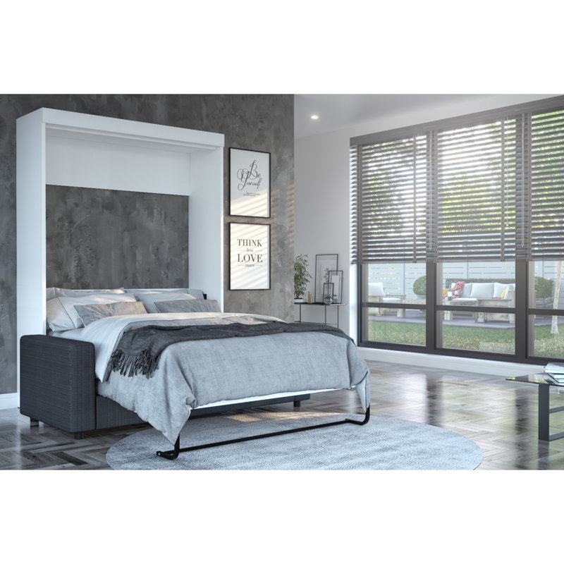 Lit escamotable Decimus, Blanc / Gris, Double
