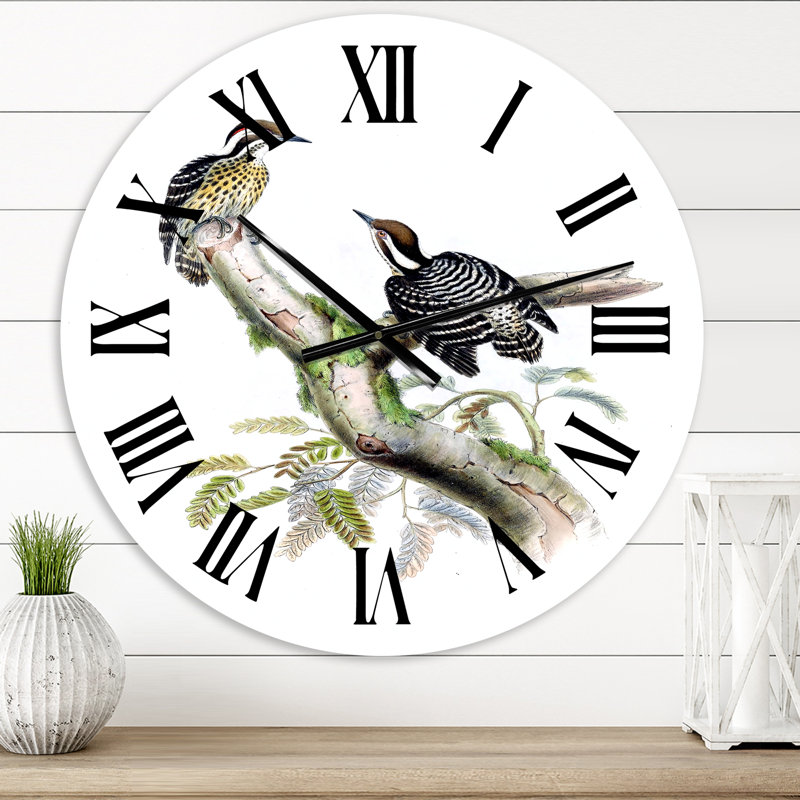 Vintage Birds In The Wild - horloge murale traditionnelle, Extra Small