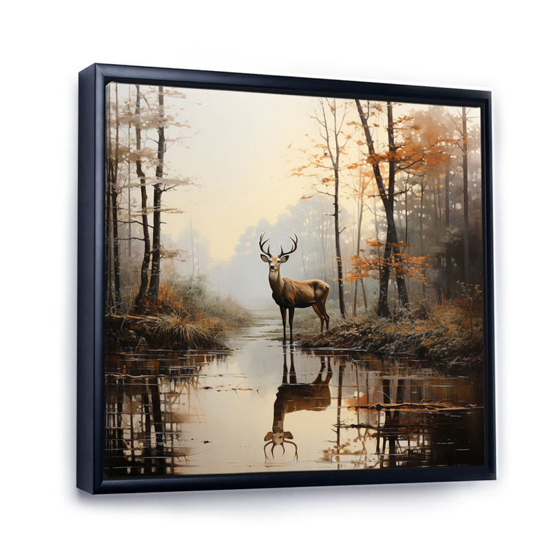 «Animal Deer Misty Morning II», impressions sur toile, Cadre flottant noir, H 16 po x l 16 po x P 1 po