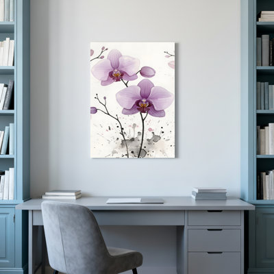 Purple Orchid Floral Watercolor Canvas Wrapped Wall Art Oil Painting Print Set Of 1
