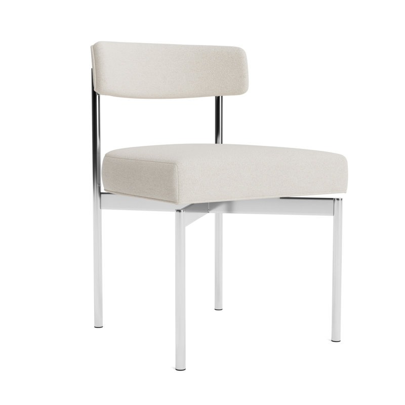 Remy Upholstered Dining Chair, Performance Boucle - Cream, Polished Stainless Steel