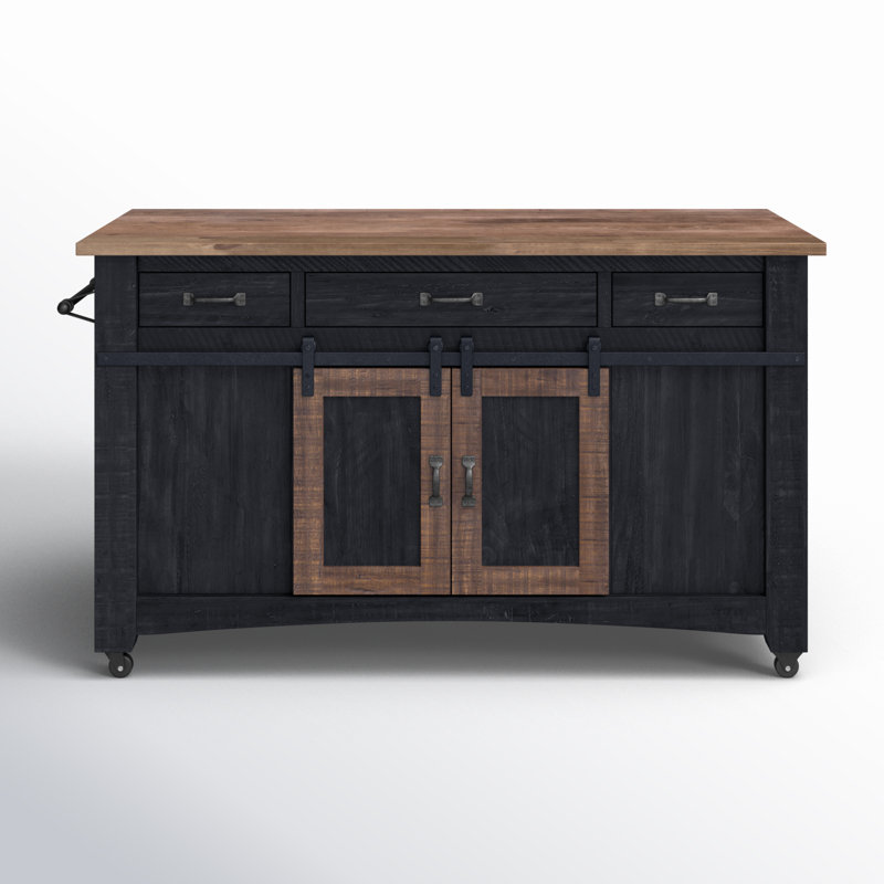 Westleigh Solid Wood Kitchen Island, Black