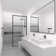 34 In. W X 72 In. H Fixed Framed Shower Door In Matte Black Finish With Patterned Glass