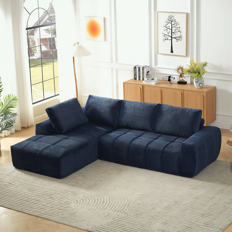 Canapé modulaire en L surdimensionné avec coussin moelleux, Orienté à gauche (vu de face), Imitation fourrure bleu foncé