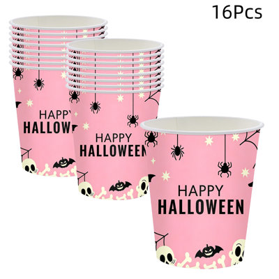  Ensemble de 16 tasses d'Halloween pour articles de fête en papier, paquet de 16 gobelets jetables en papier, gobelets en araignée et fleurs sauvages pour la fête d'Halloween