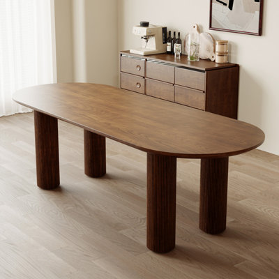 Table de salle à manger ovale en bois massif brun noisette