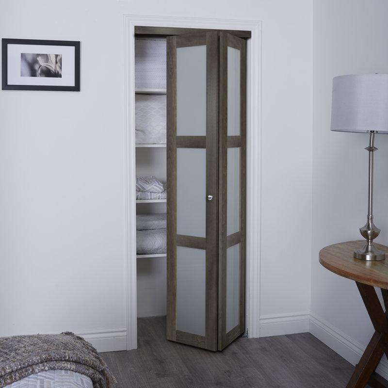Ironage Gray 30" x 80.5" Frosted Glass MDF Bi-Fold Door