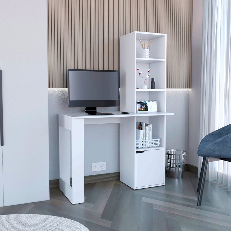 Bureau d'écriture avec bibliothèque et armoire, Blanc
