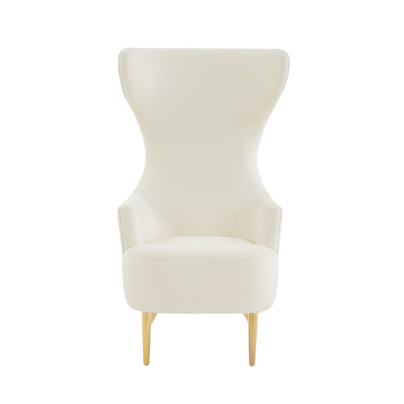 Cream Velvet Wingback Accent Chair with Gold Legs