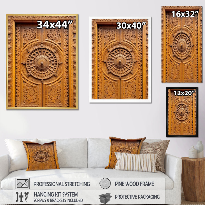Vieille porte en bois sculpté neuvième, Cadre doré à une seule photo, H 32 po x l 16 po x P 1 po