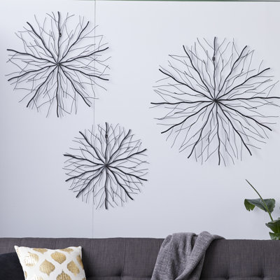 Metal Starburst Black Wall Decor with Branch Inspired Design Set