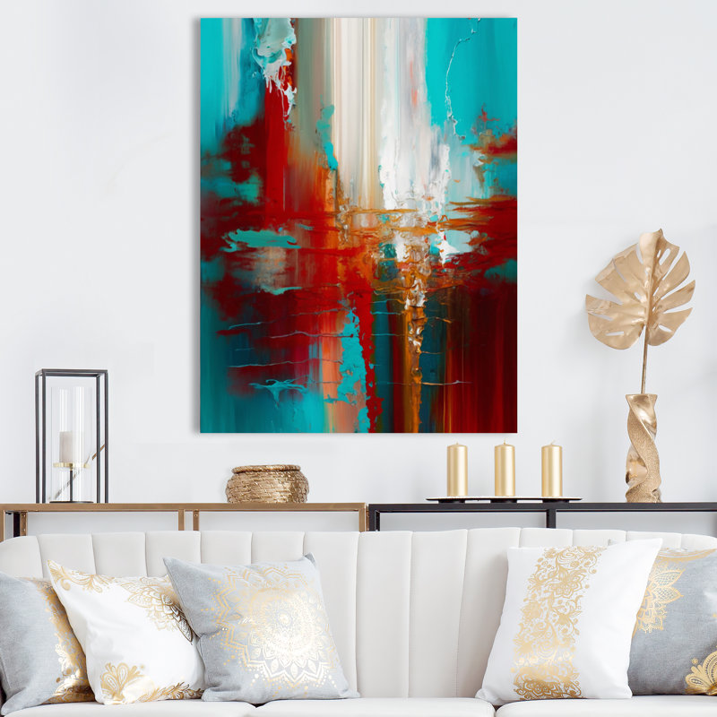 «Rhythmic Abstract Teal Awakening I», reproduction d'art sur toile, H 32 po x l 16 po x P 1 po, Toile tendue
