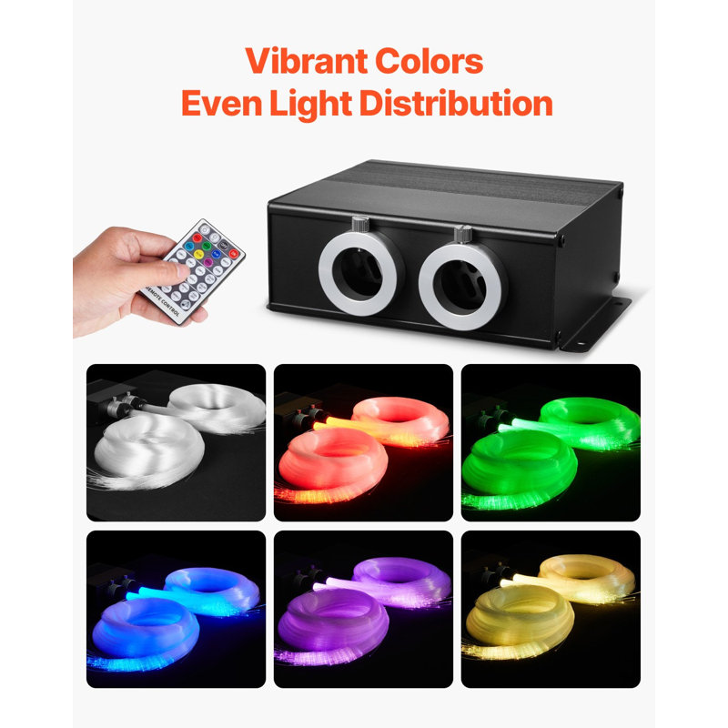 Ensemble de pavillon étoilé, 900 pièces, 0,03 po 9,8 pi, 20W, lumières scintillantes à fibre optique scintillante pour voiture, application Bluetooth, télécommande, son activé, moteur d'éclairage RVBW, pour la décoration de la chambre à coucher