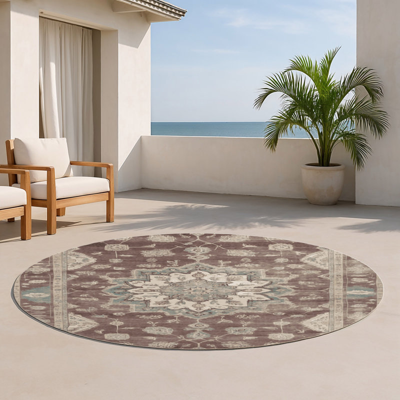 Tapis intérieur et extérieur brun Overdyed, Rond 5 pi