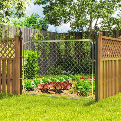 Barrière de clôture à chaînette Garden Gate, porte de jardin en acier galvanisé pour entrée de cour, 47,2 po x 70,9 po