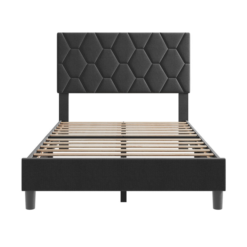 Lit plateforme tapissier avec tête de lit à motif de losanges