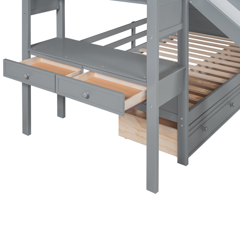Lit simple superposé simple avec glissade, escalier de rangement, bureau et structure en bois de pin durable pour les chambres modernes