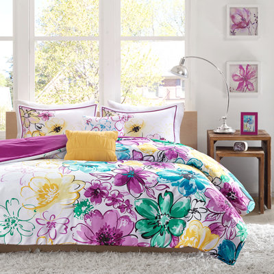 Asymmetrical Floral Comforter , Full/Queen, Blue Filling Full/Queen With Print In