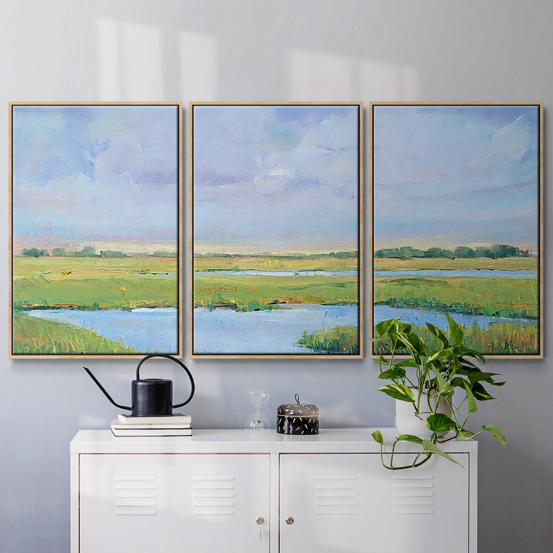 Summer Marsh I - Toile encadrée à pièces multiples, H 40 po x l 78 po x P 2 po, Naturel