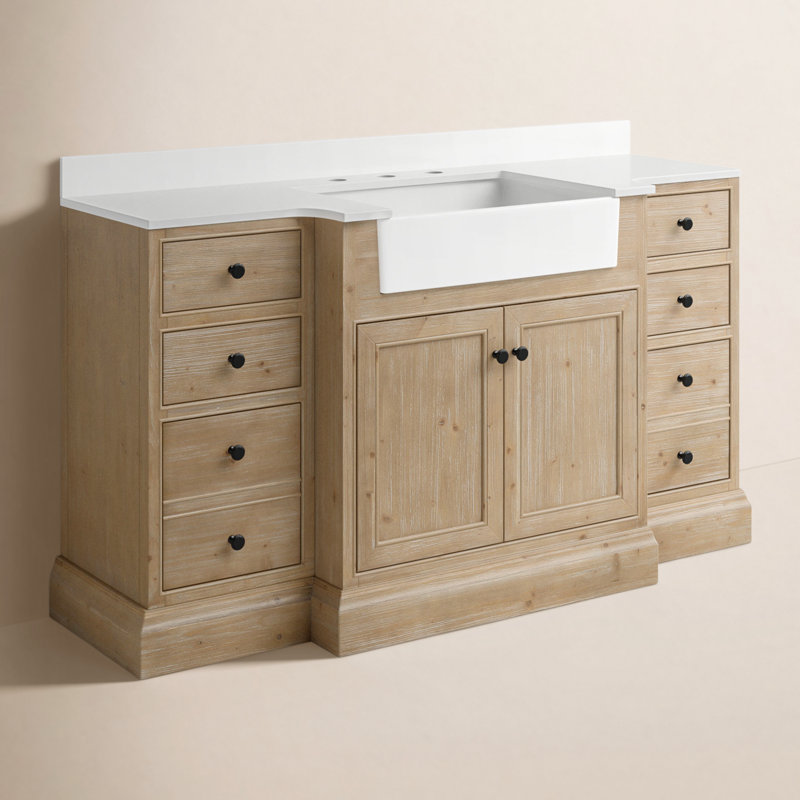 Ensemble de meuble-lavabo simple 60 po Claire, Pierre artificielle blanche