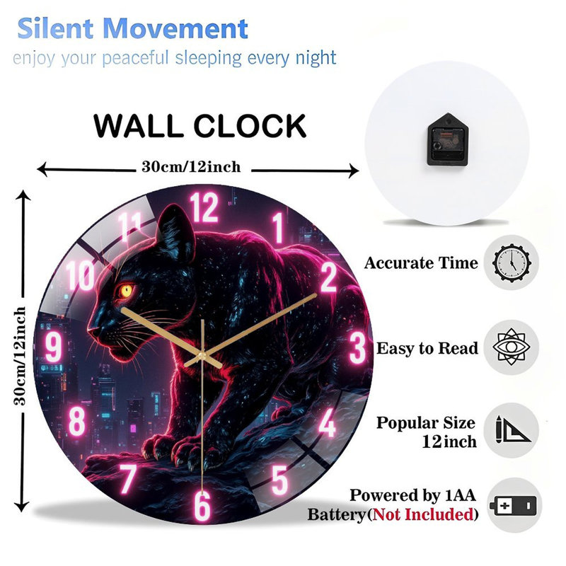 Horloge murale néon panthère 12 po