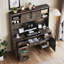 Bureau de direction Farmhouse avec huche et station de charge, bureau d'ordinateur avec 2 portes de grange coulissantes, 5 tiroirs et armoire de rangement avec tablette réglable à 3 positions-129412439