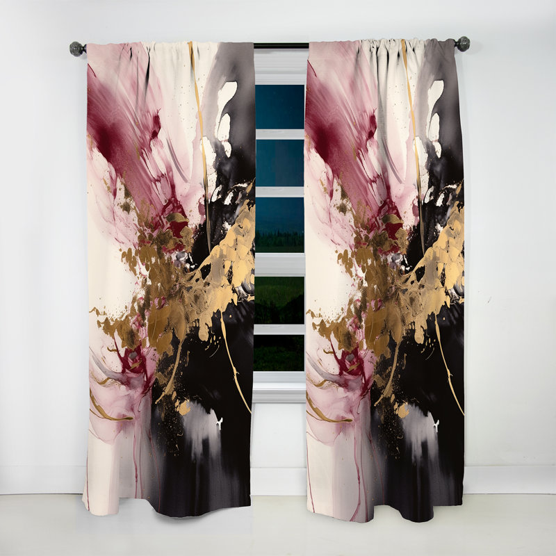 Gwylan Gold And Pink Fluid Fusion I - Modern Curtain - Velvet Room Darkening - 1 panel, 52" W x 84" L