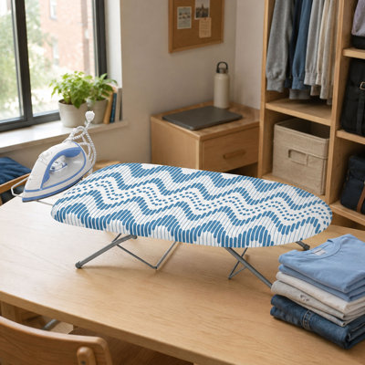 Blue Tabletop Ironing Board 30'' x 12'', Iron Rest