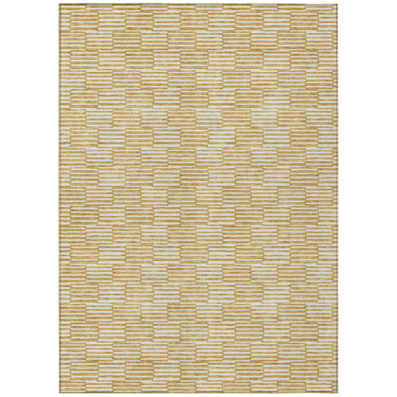 3' X 5' Gold Geometric Washable Indoor Outdoor Area Rug