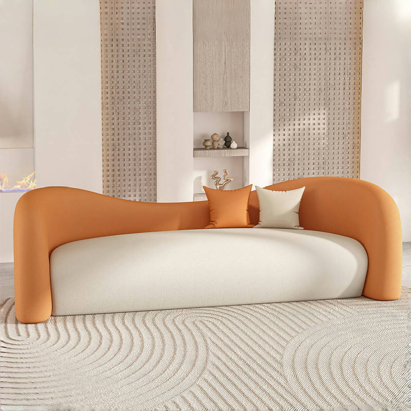 Canapé clair de luxe de style crème, H 27,56 po x l 78,74 po x P 27,56 po, Orange / blanc cassé