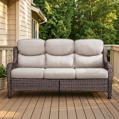 71" Outdoor Wicker Rattan Patio Sofa With 5" Thick Cushions