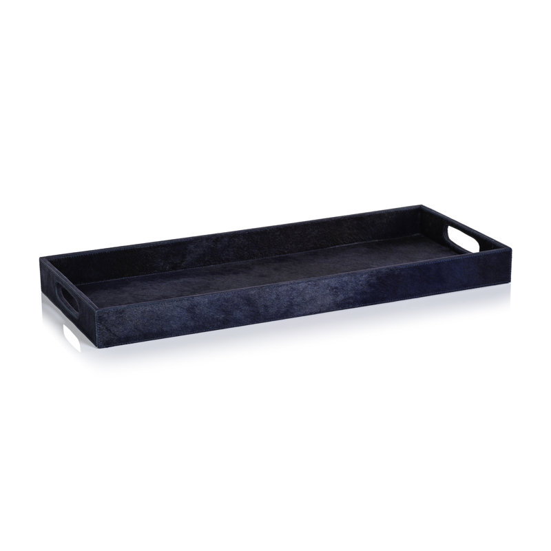 Rutbeek Hair-On-Hide Leather Serving Tray, 2" H x 24" W x 10" D, Navy