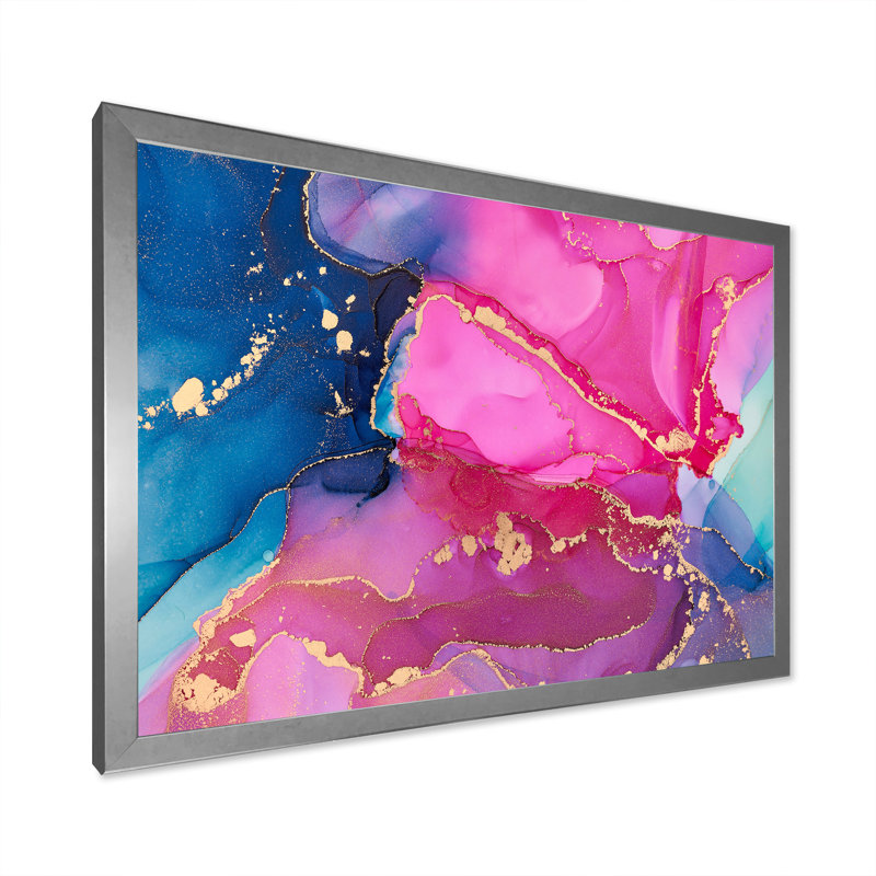 Mauve et rose - Abstrait fluide de luxe - peinture sur toile, H 16 po x l 32 po x P 1 po, Cadre photo argenté